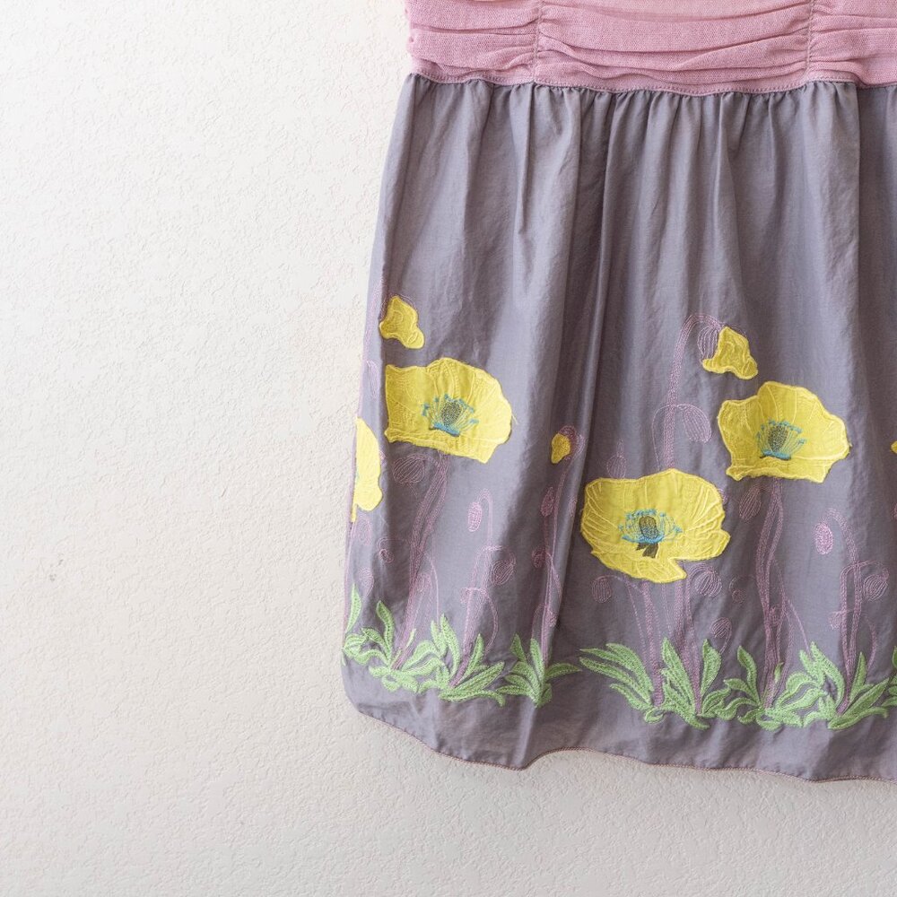 Chelsea & Violet Floral Dress L Yellow Gray Colorblock Boho Short Sleeve - Picture 5 of 12